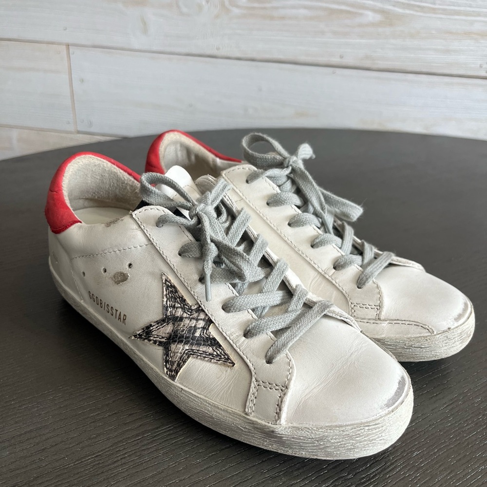 Golden Goose White and Red Sneakers
